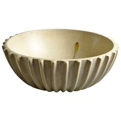 Antique Large Ribbed Bowl with Matte Glaze by Arne Bang