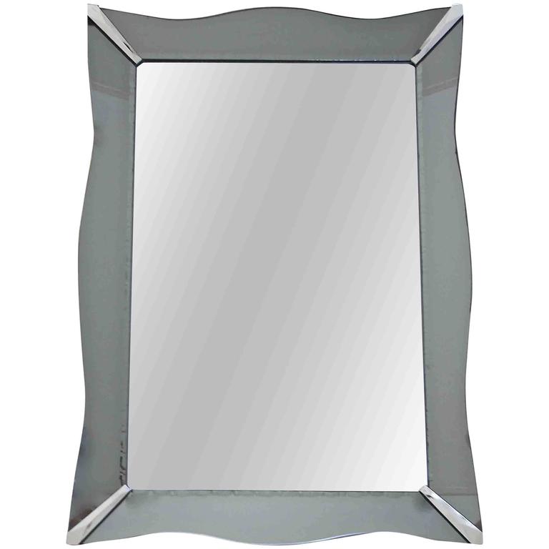 Large Wavy Edge Deco Clear Etched Wall Mirror For At 1stdibs French Style Art Deco Etched Curved Edge Smoke Glass Wall Mirror