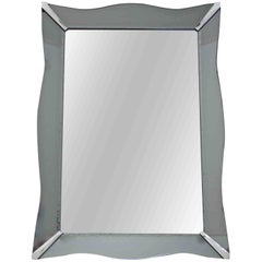 French Style Art Deco Etched Curved Edge Smoke Glass Wall Mirror