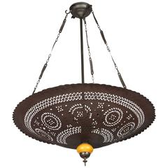 Moroccan Hanging Metal Chandelier with Yellow