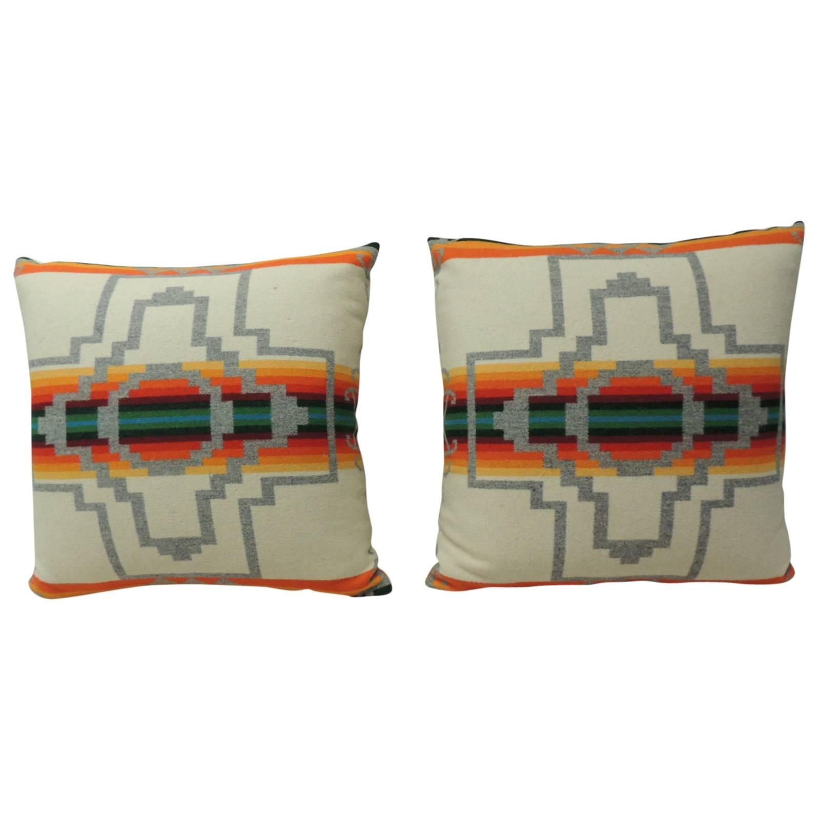 Pair of American Indian Pattern Blanket Pillows in Natural