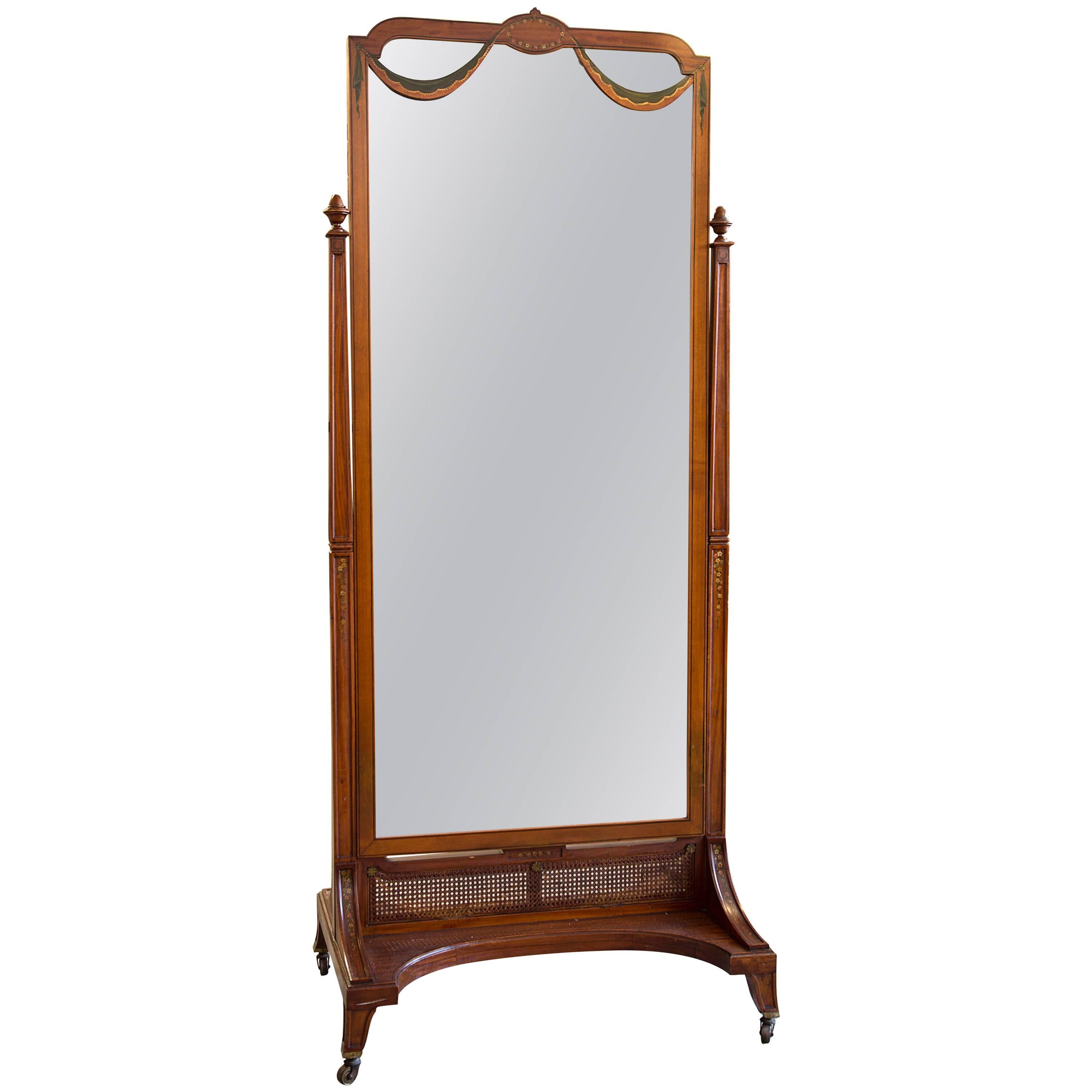 Satinwood Cheval Mirror  For Sale