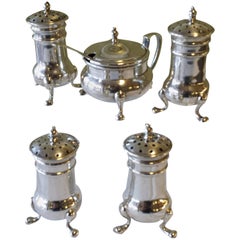 Retro Five-Piece Sterling Silver Condiment Set and Spoon Retailed by Birks