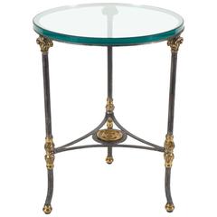 Chic Vintage Steel and Brass Neoclassical Style Gueridon or Occasional Table