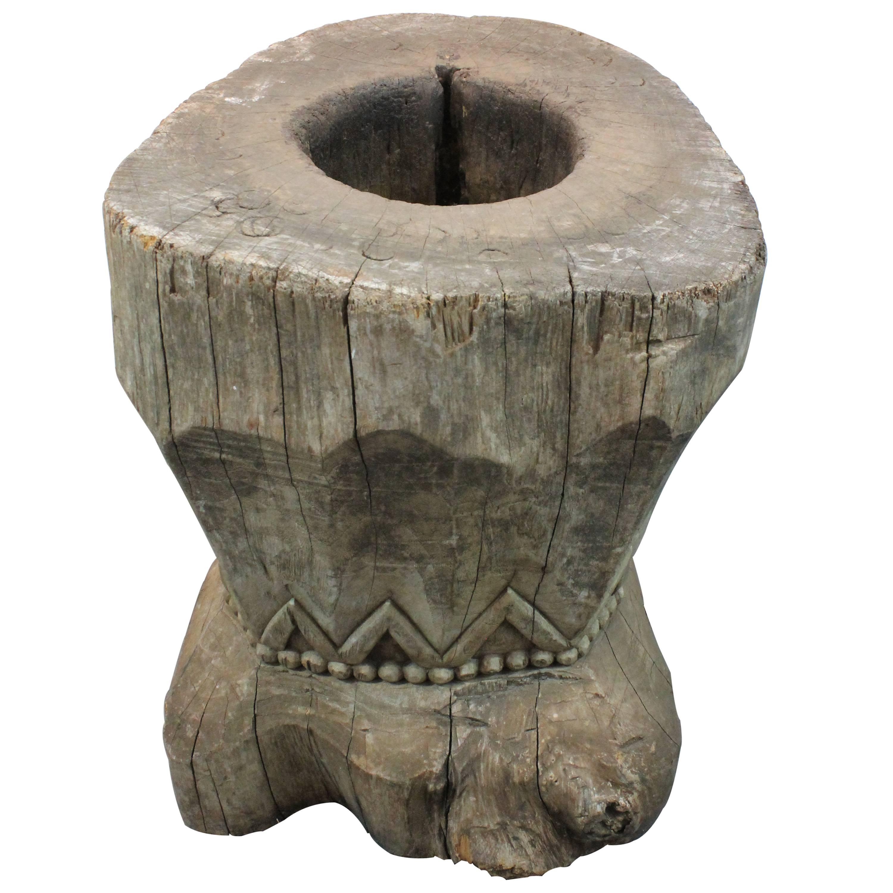 19th Century Native American Carved Wood Mortar For Sale