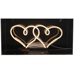 Twin Neon Hearts in Clear Acrylic Box