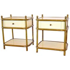 Brass and Ivory Lacquer Side Tables, Pair