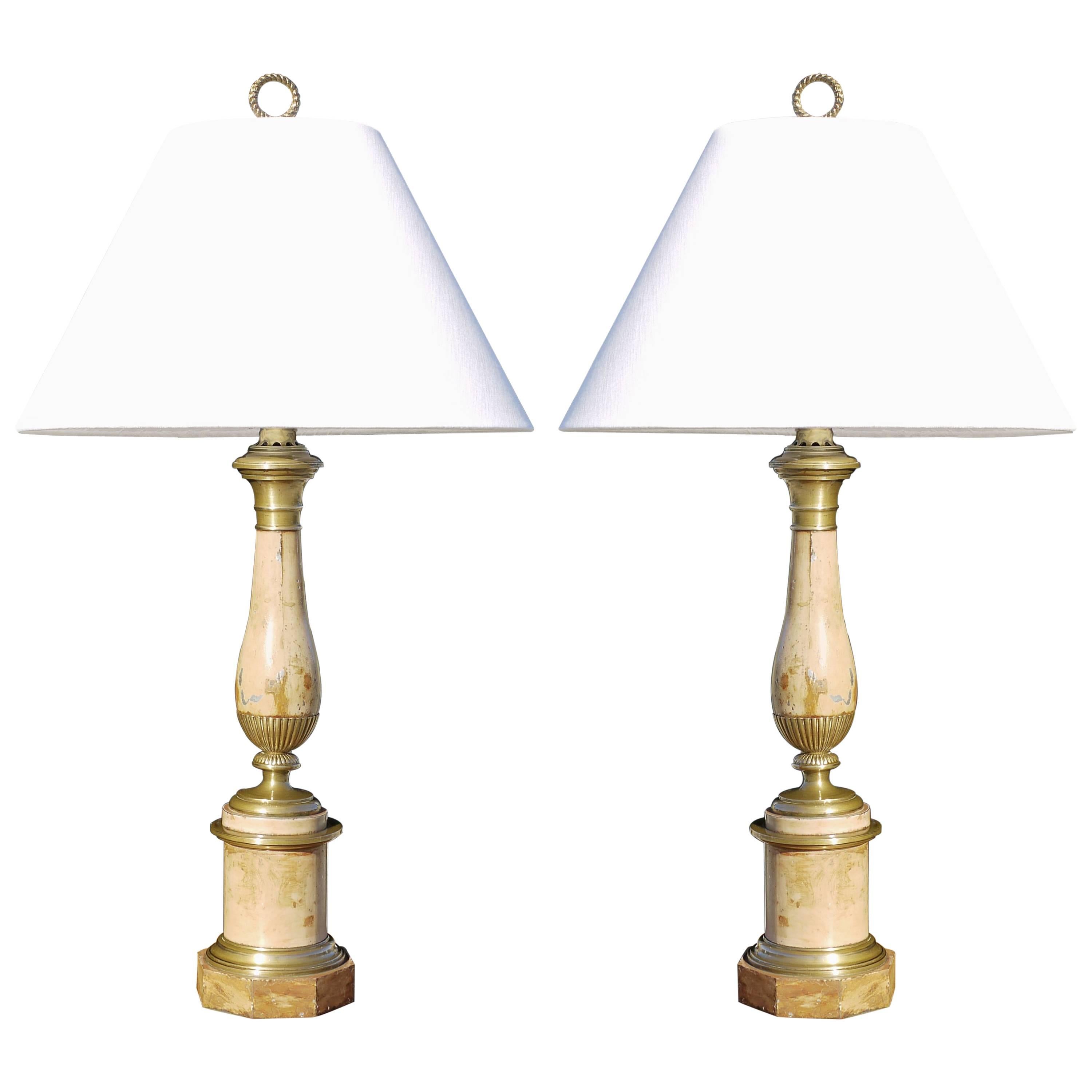 Pair of Late 19th Century French Faux Travertine Tole Lamps