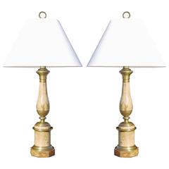 Pair of Late 19th Century French Faux Travertine Tole Lamps