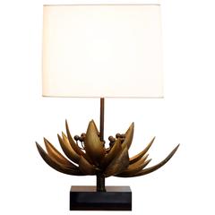 Maison Jansen Floral Table Lamp in Mat Brass