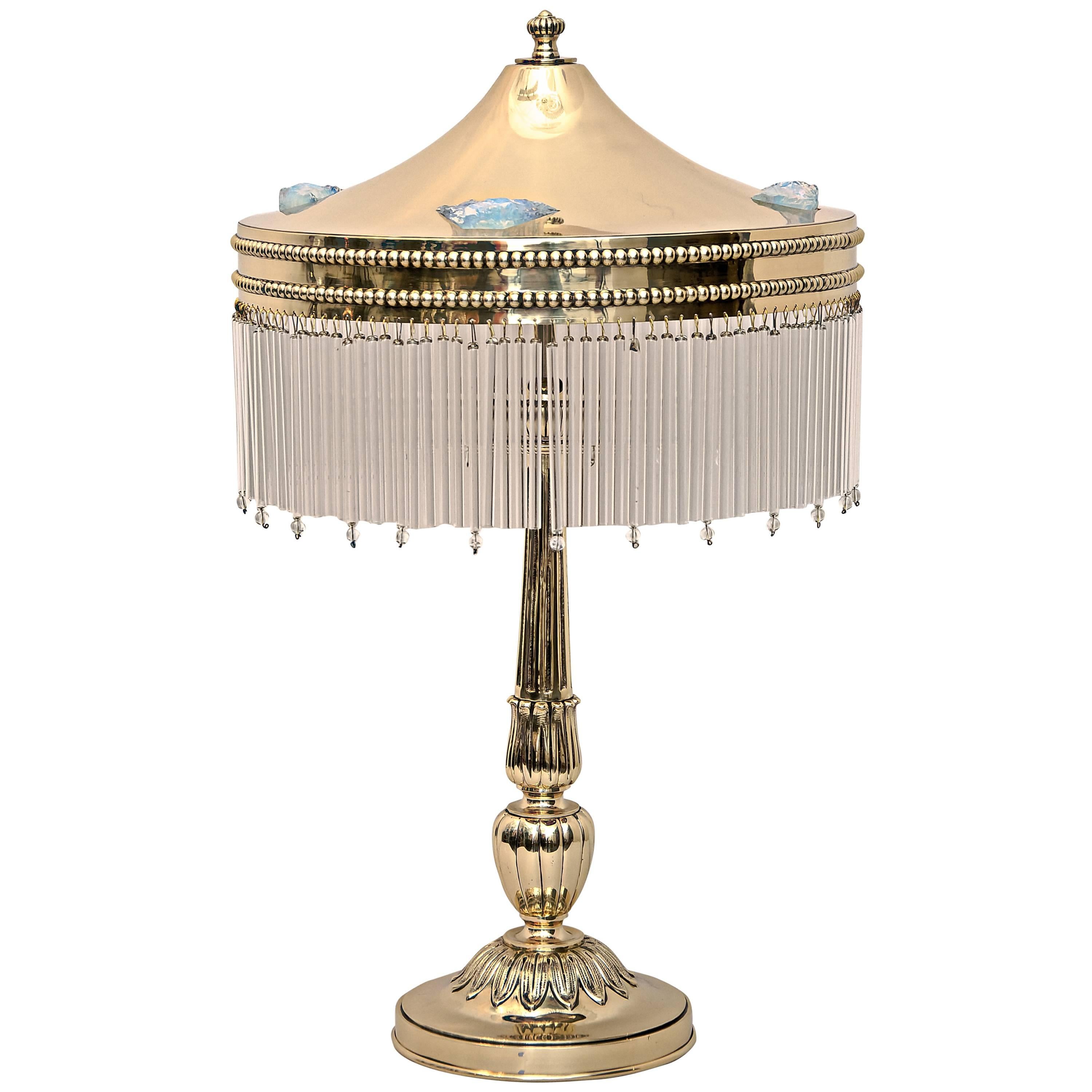  brass table lamp with blue opaline stones 