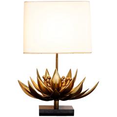 Maison Jansen Floral Table Lamp in Shining Brass