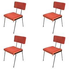 Set of Four Italian, Velvet-Upholstered Iron Chairs 3