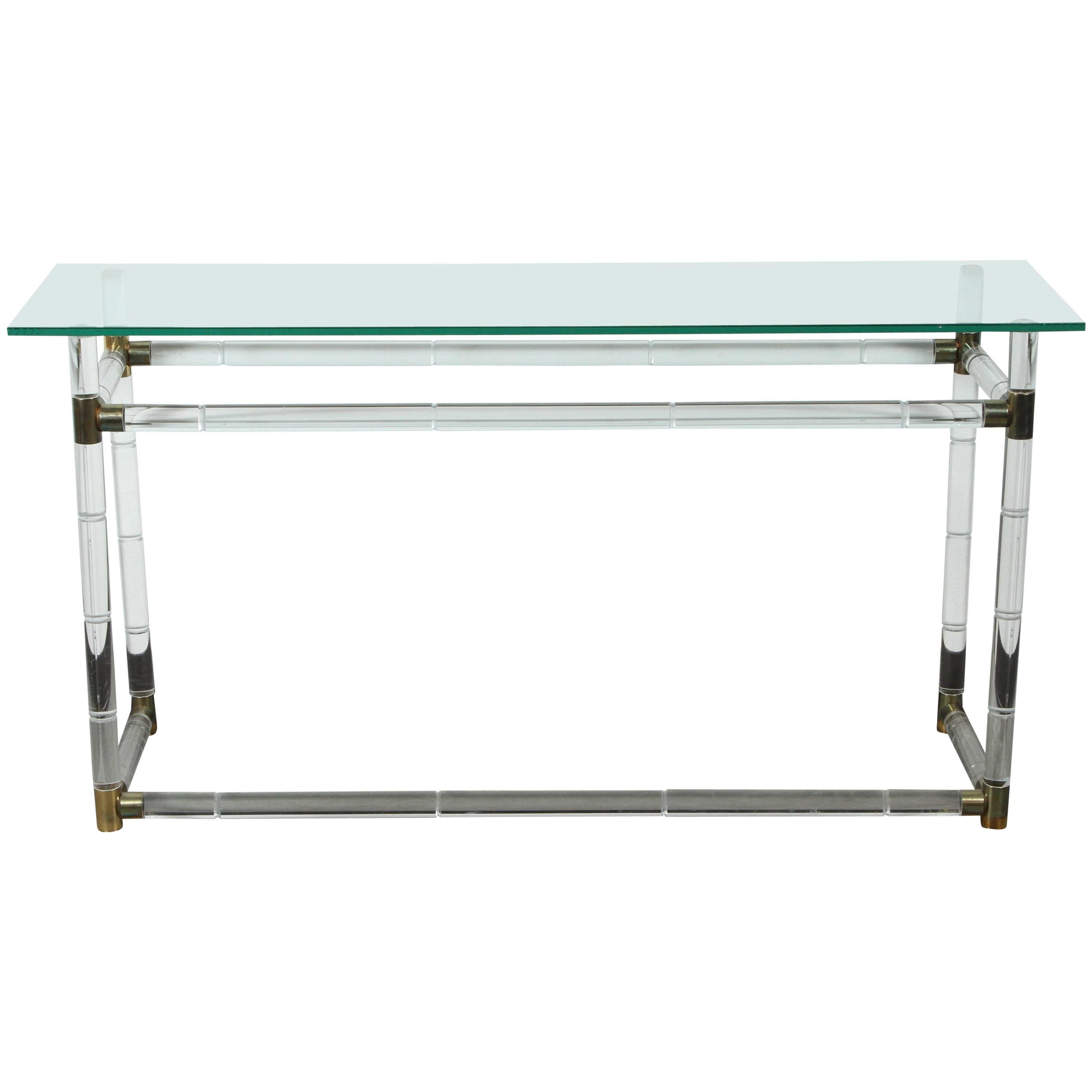 Faux Bamboo Lucite Console by Charles Hollis Jones