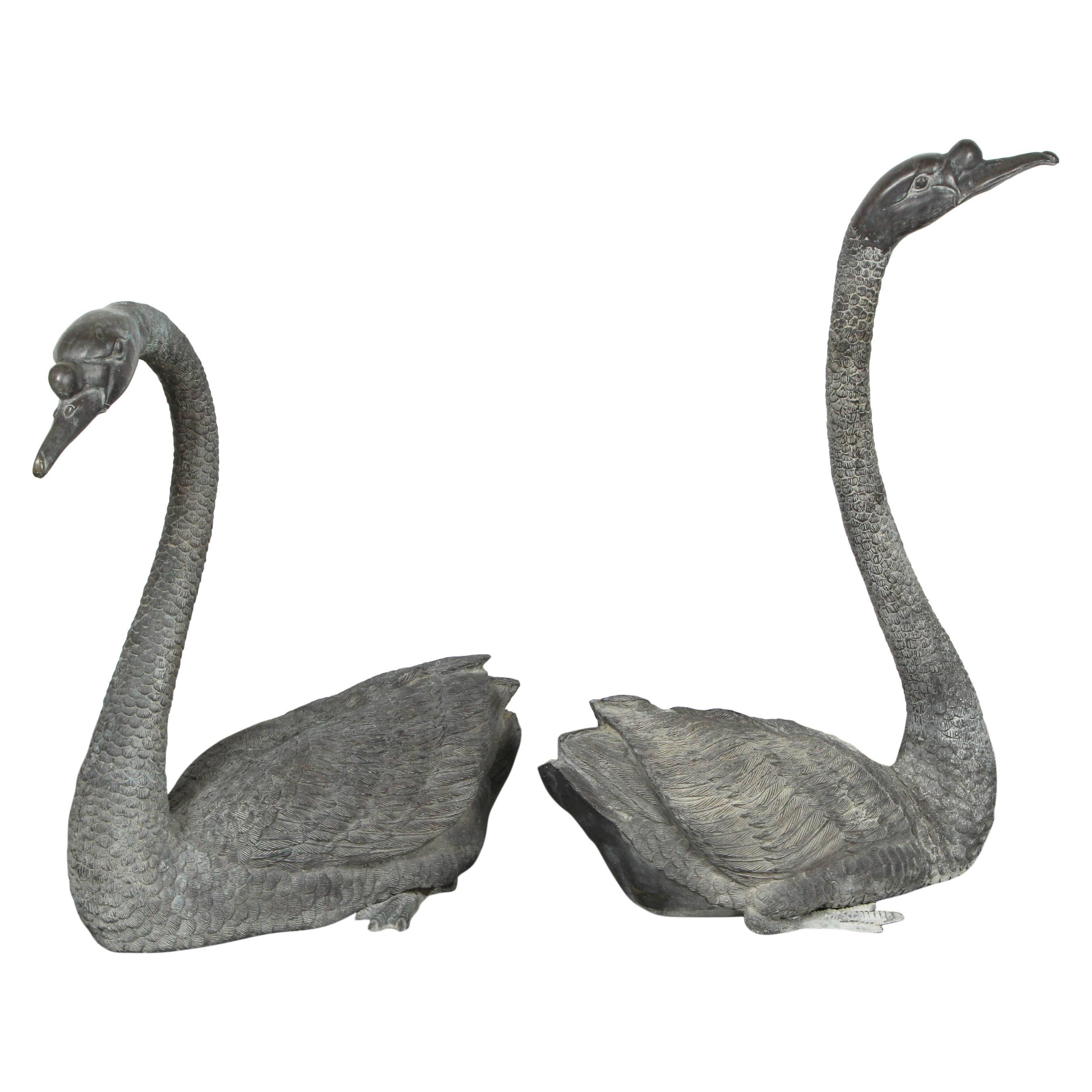 Gorgeous Pair of Lifesize Bronze Swans