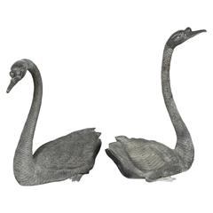 Vintage Gorgeous Pair of Lifesize Bronze Swans