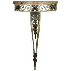 Louis XVI Style Wrought Iron and Marble-Top Petite Demilune Console Table