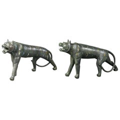 Pair of Phyllis Morris Lifesize Bronze Jungle Cat Sculptures