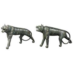 Pair of Phyllis Morris Lifesize Bronze Jungle Cat Sculptures