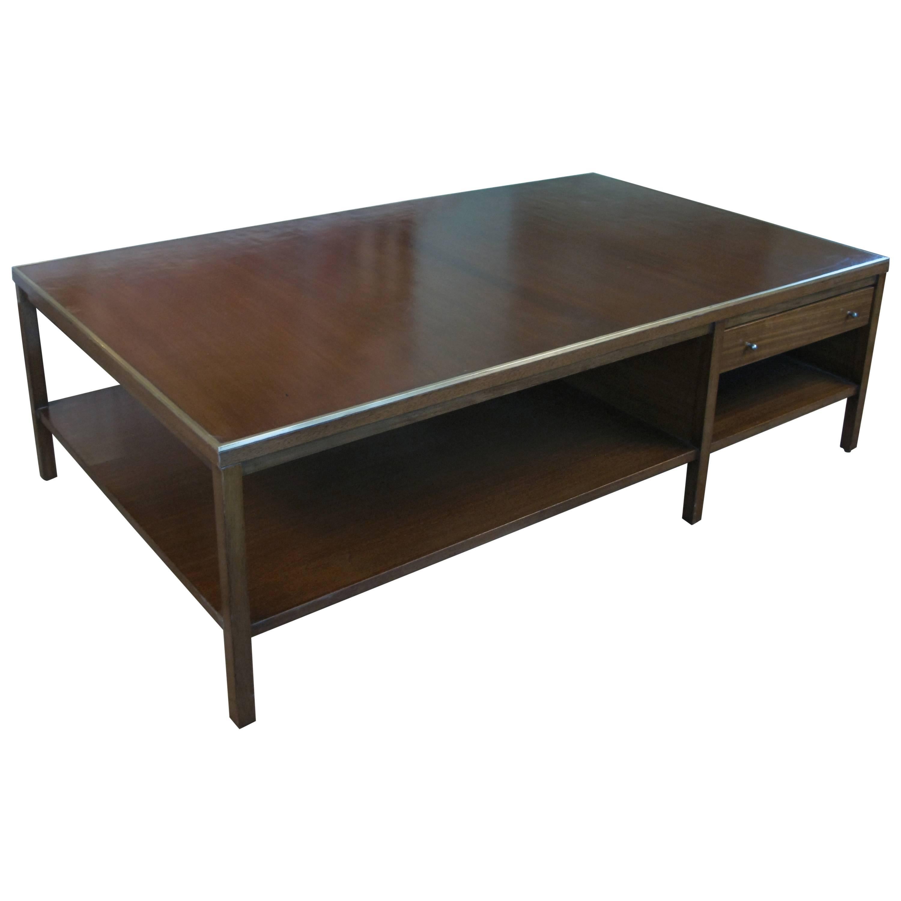 Vintage Leather and Brass Coffee Table by Paul McCobb for Calvin