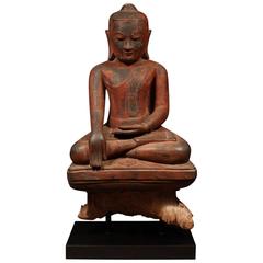 18th Century Carved Wood Shakyamuni Buddha, Burma