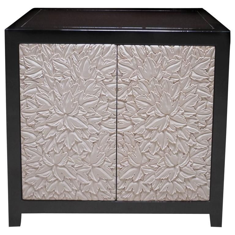 Leaf Design Small Cream Lacquer For Sale at 1stdibs