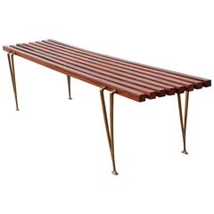 Walnut and Brass Bench by Hugh Acton