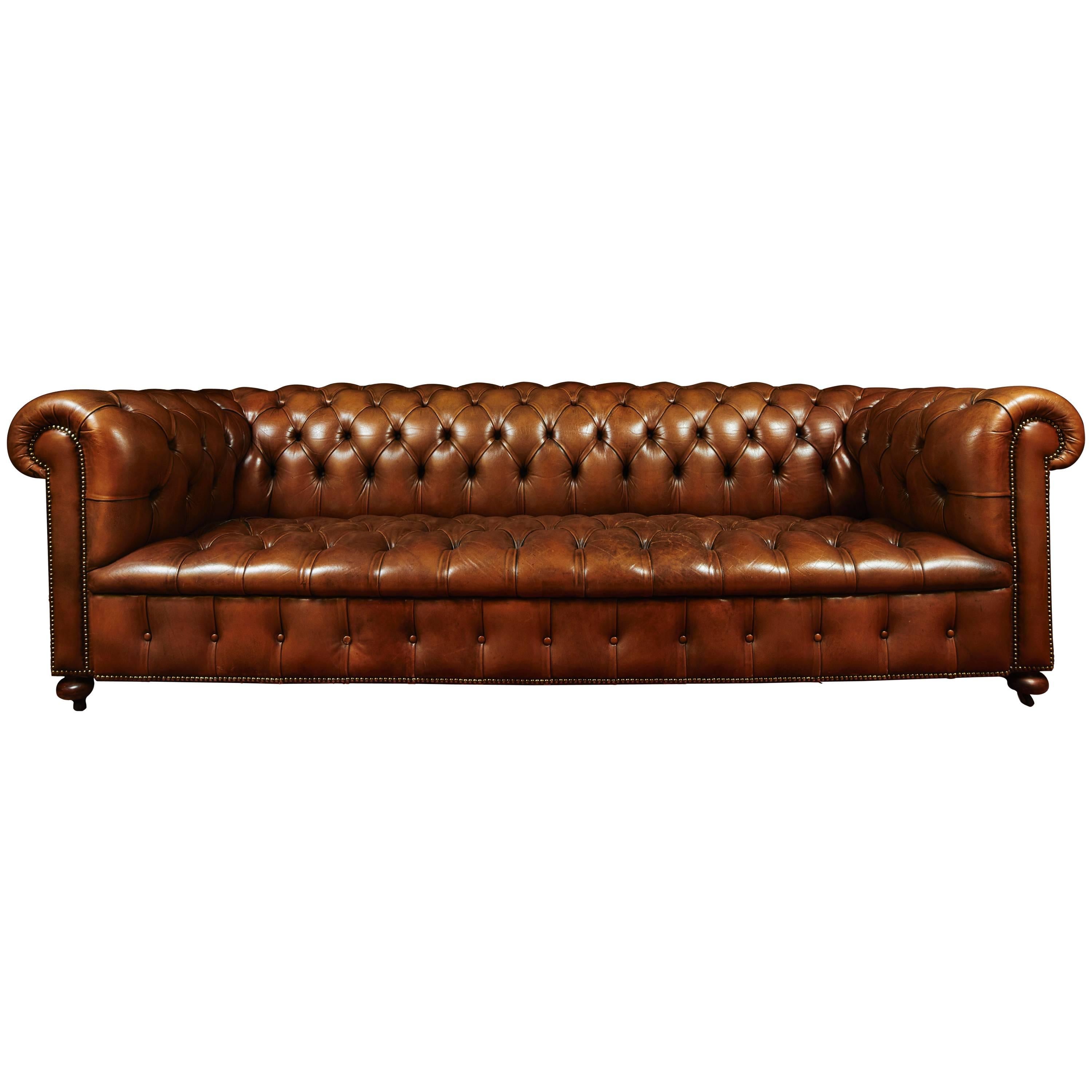Tufted Leather Sofa with Nailhead Trim
