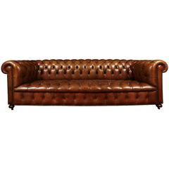 Tufted Leather Sofa with Nailhead Trim