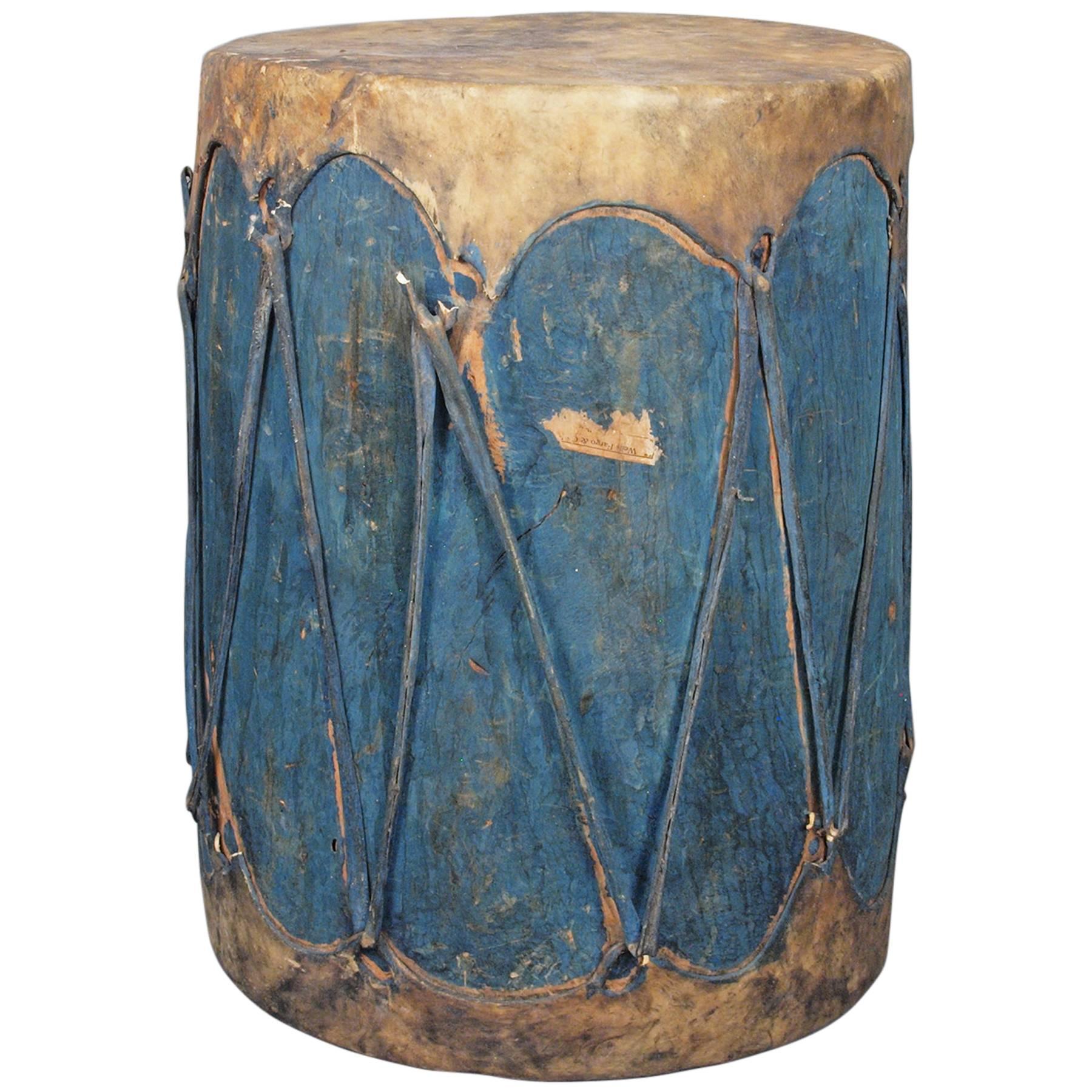 Large Antique Southwestern American Indian Painted Drum, Pueblo circa 1900