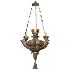 Repousse Chandelier with Greek Key Motif and Tassel