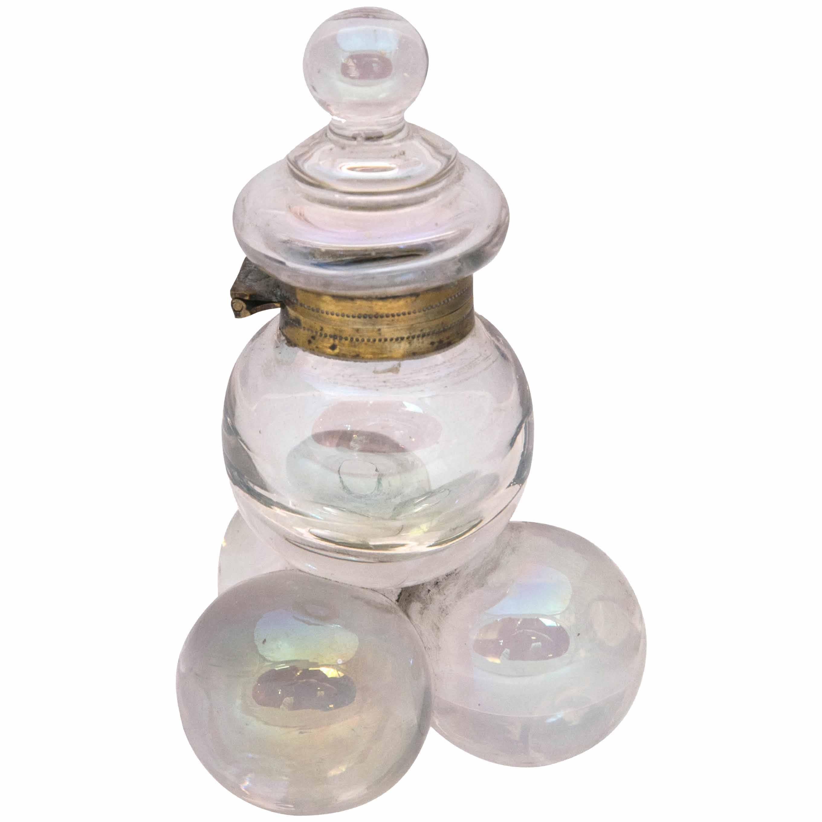 Antique Bubble Glass Inkwell with Goldtone Collar 1899 English