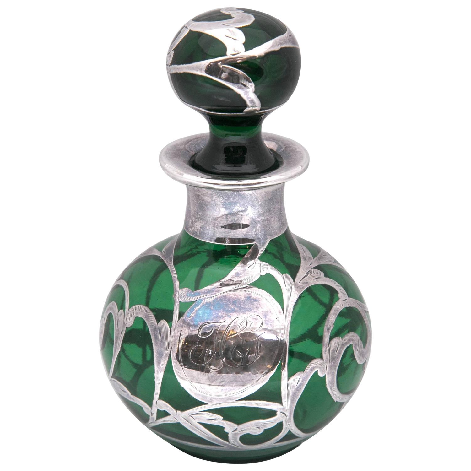 1890 English Antique Sterling Silver Overlay Emerald ...