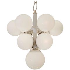 White Enameled Pyramid Chandelier with Gloss Opal Globes