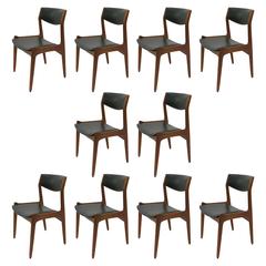 Ten Teak Wood Dining Chairs, Stamped Made in Denmark, circa 1960