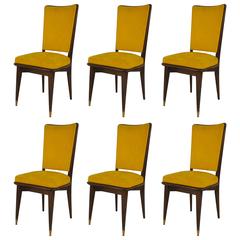 Set of six 1940s Upholstered Ebonized Side Chairs Attributed to Jansen 4