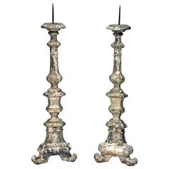Antique Pair of Oversized 18th Century French Altar Candlesticks