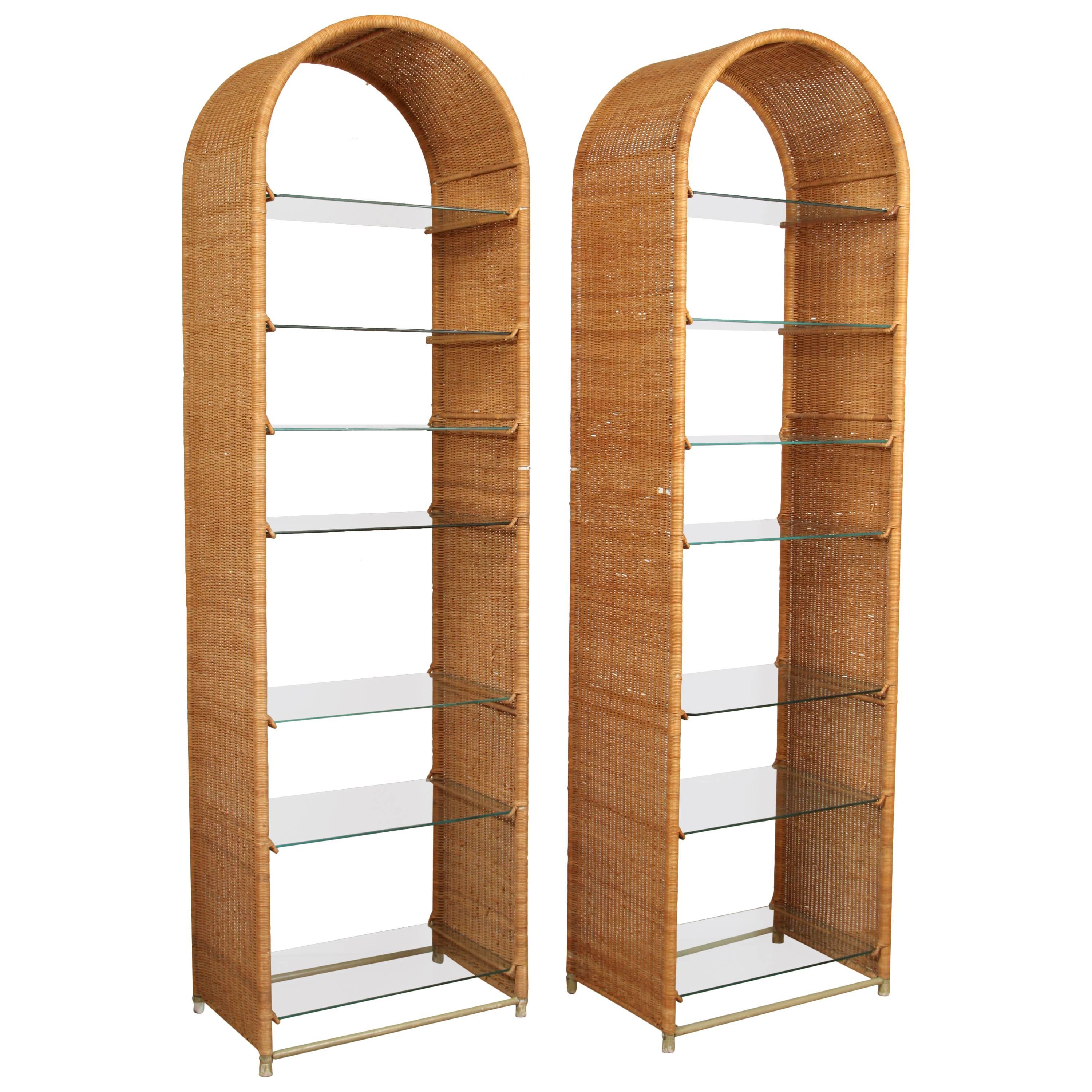 Pair of Wicker Etageres by Danny Ho Fong for Tropical For Sale