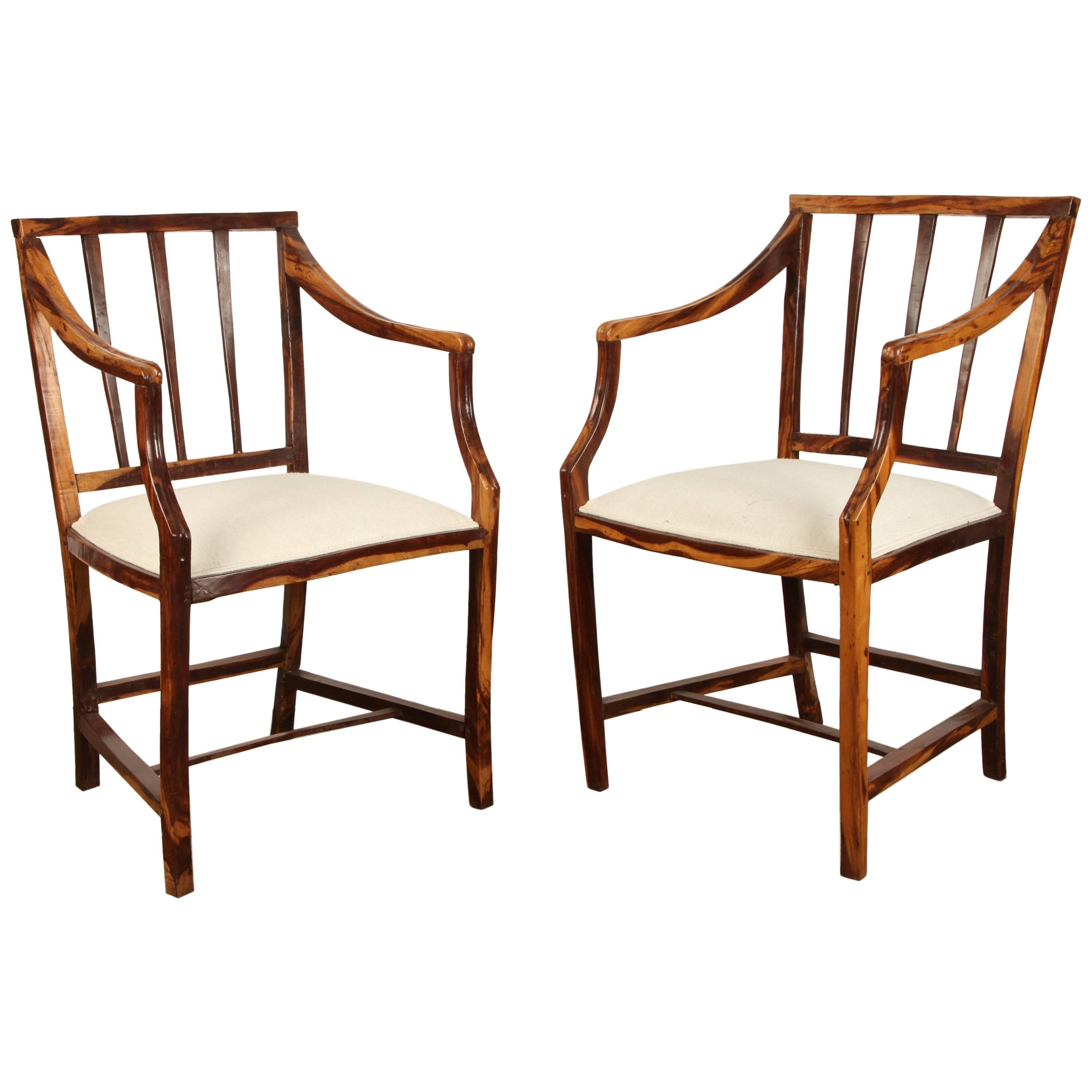 Rare Pair of Calamander Colonial Arm Chairs