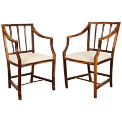 Antique Rare Pair of Calamander Colonial Arm Chairs