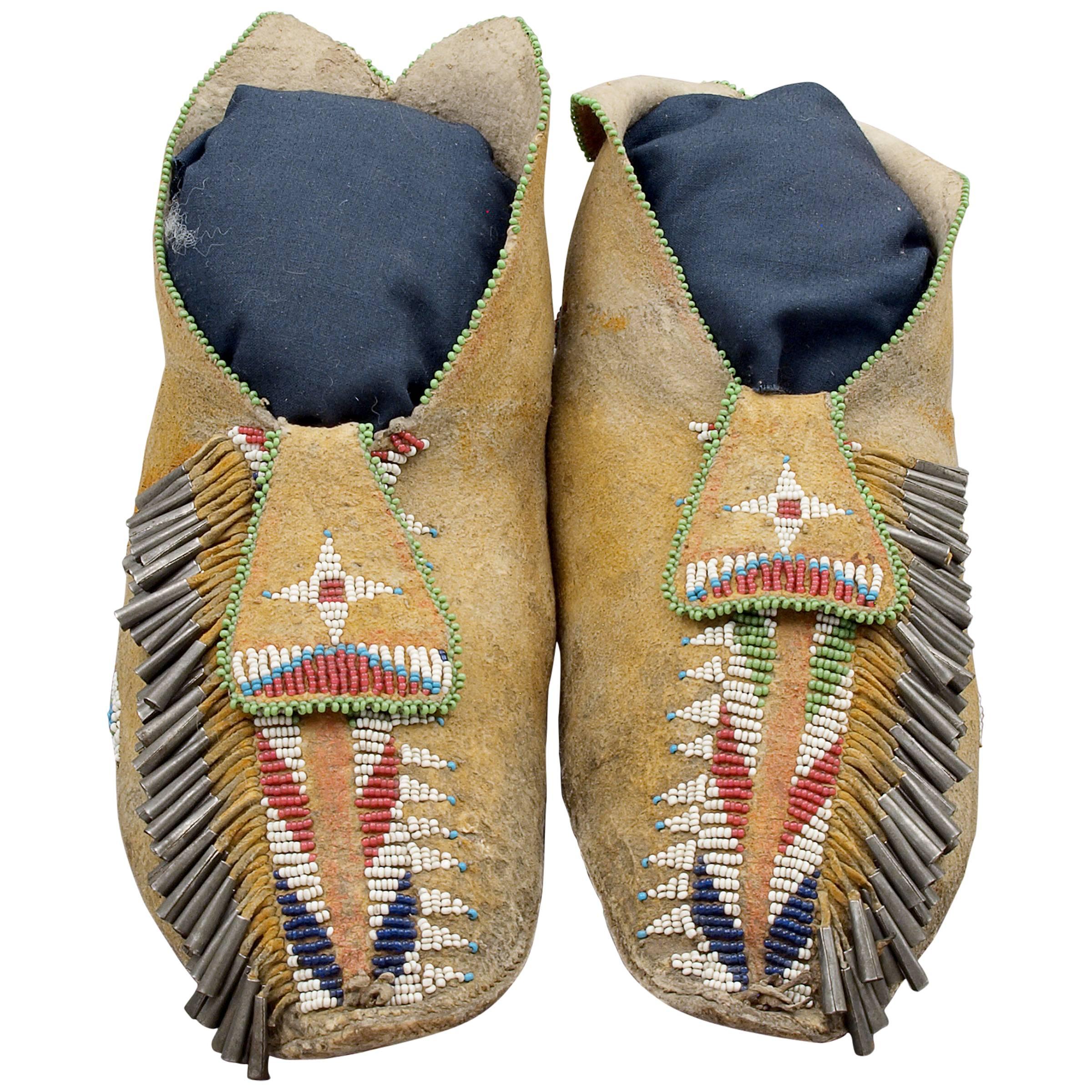 American Indian Beaded Moccasins, Apache, Late 19th Century