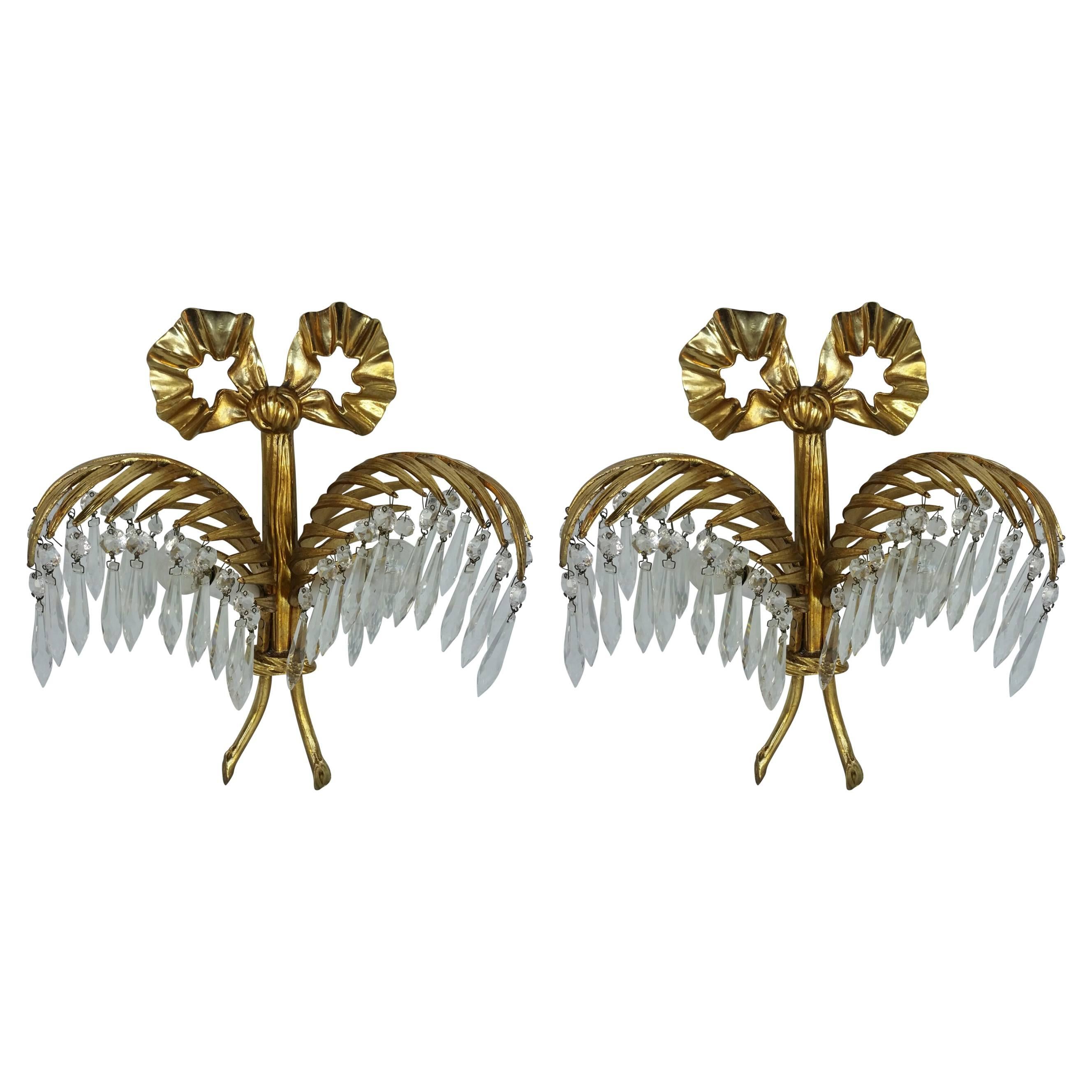 Pair of Bronze Palm Leaf Sconces by Josef Hoffmann and Bakalowits