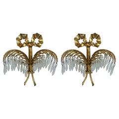 Vintage Pair of Bronze Palm Leaf Sconces by Josef Hoffmann and Bakalowits