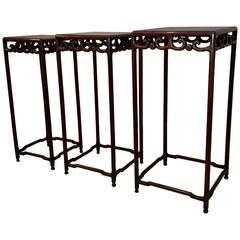 Nest of Three Chinese Hardwood Vase Stands