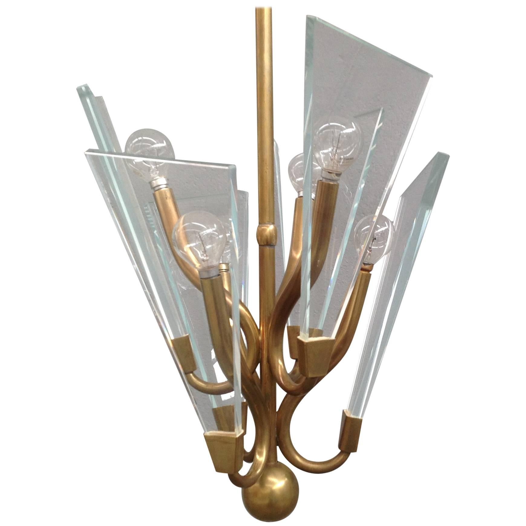 Glamorous Glass and Brass Fixture Fontana Arte Attributed