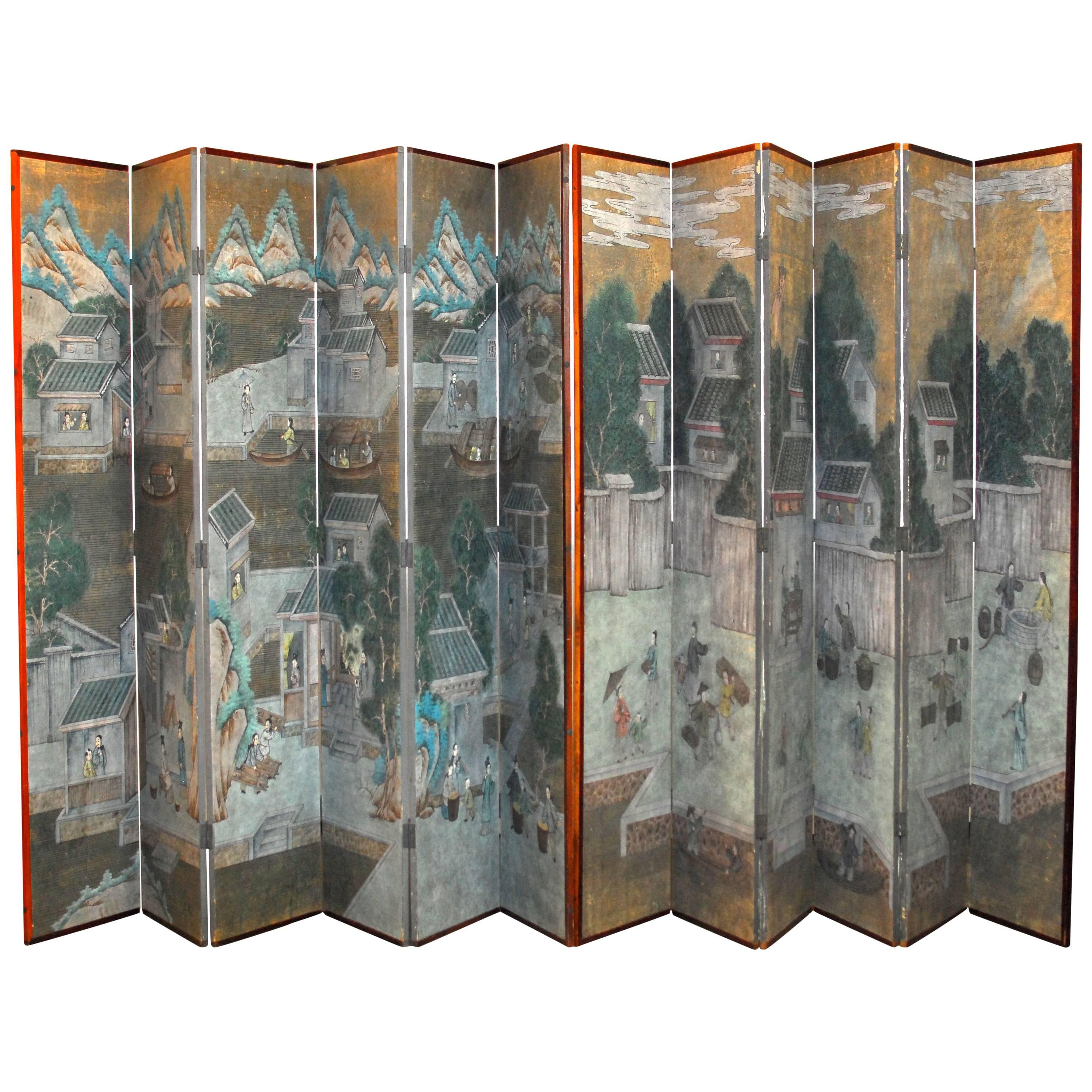 Chinese Watercolor Wallpaper, Six-Panel Screens