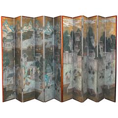 Antique Chinese Watercolor Wallpaper, Six-Panel Screens