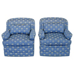 Pair of 1940s Cerulean Blue Swivel Lounge Chairs