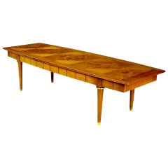 Oxford-Kent Long Walnut Coffee Table with Burled Parquetry Top