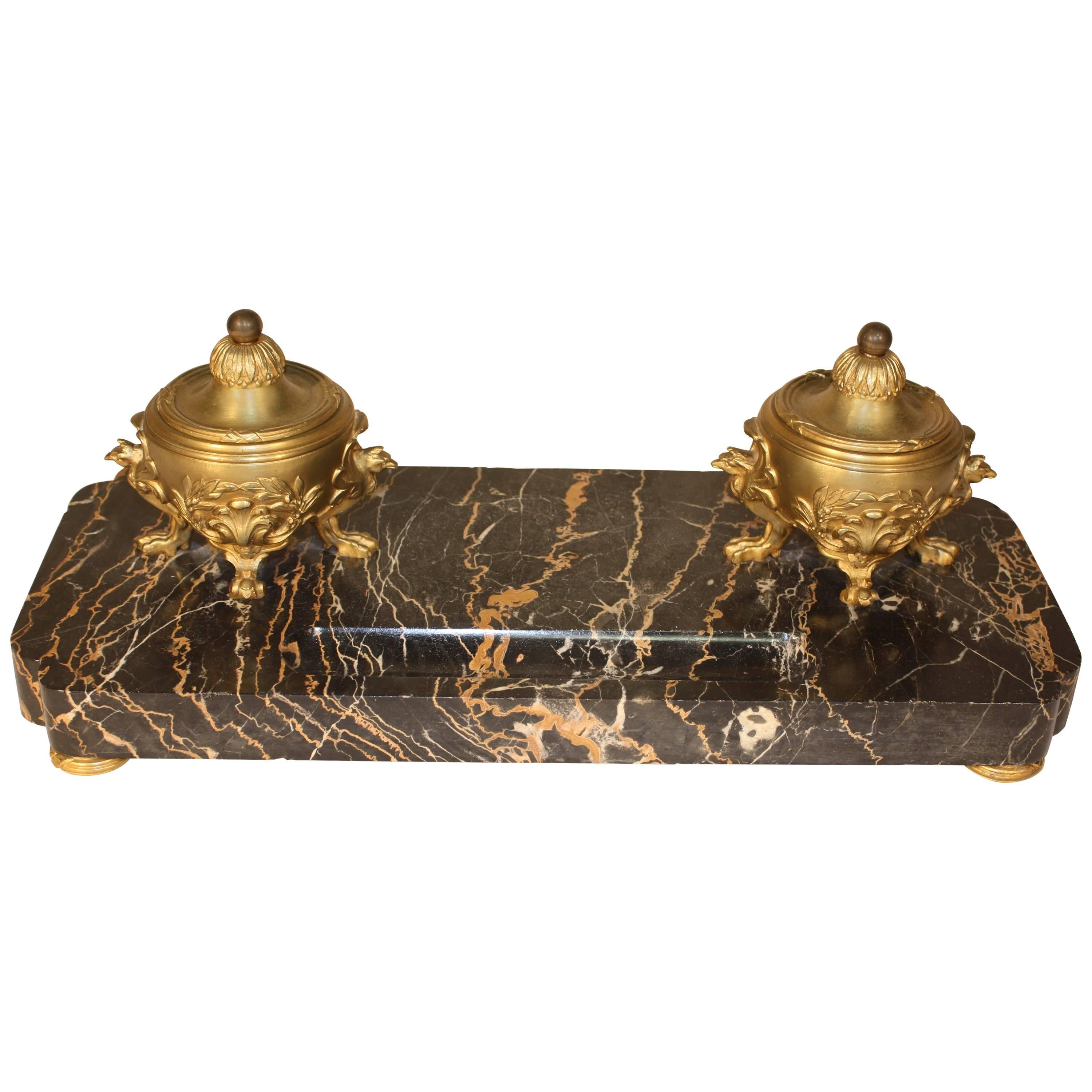 Napoleon III Marble and Bronze Inkwell